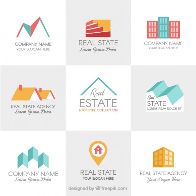 Plantillas de logos de inmobiliaria en diseño plano