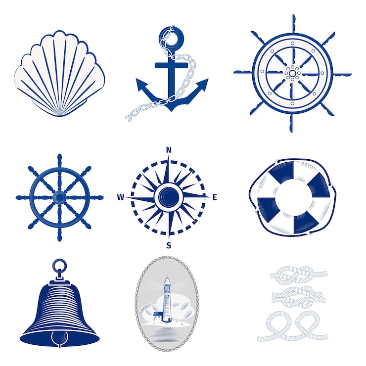 Vector plantillas de logos náuticos.