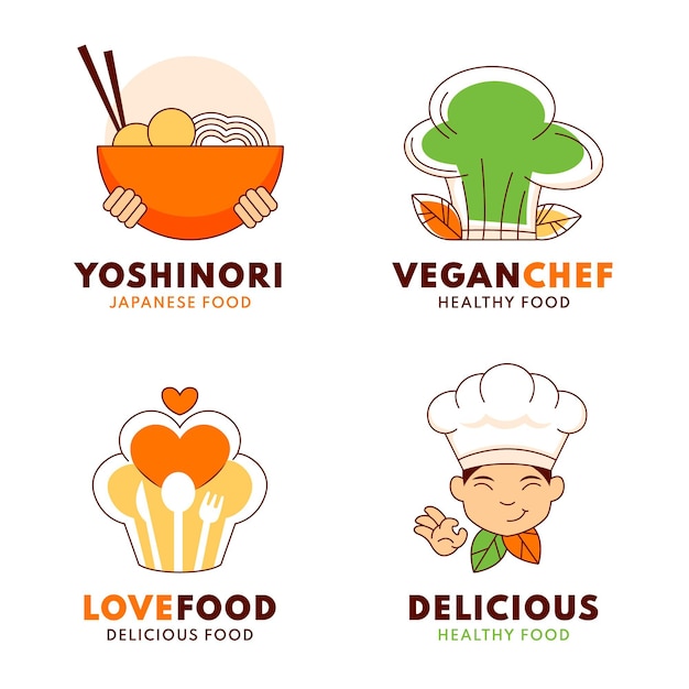 Plantillas de logotipo de chef de diseño plano