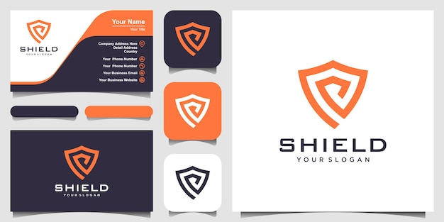 Plantillas de logotipo de concepto de escudo creativo. y tarjeta de visita