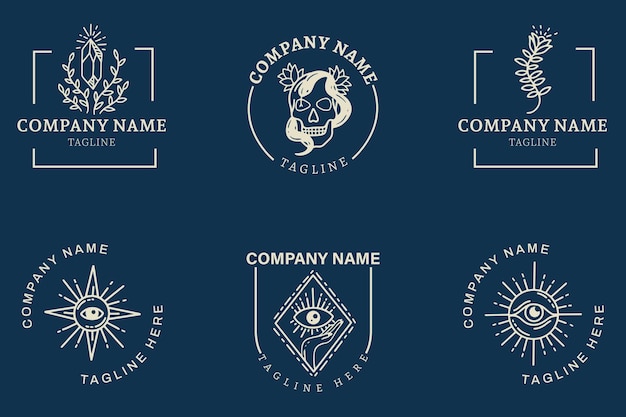 Plantillas de logotipo místico crema minimalista con elemento en azul oscuro