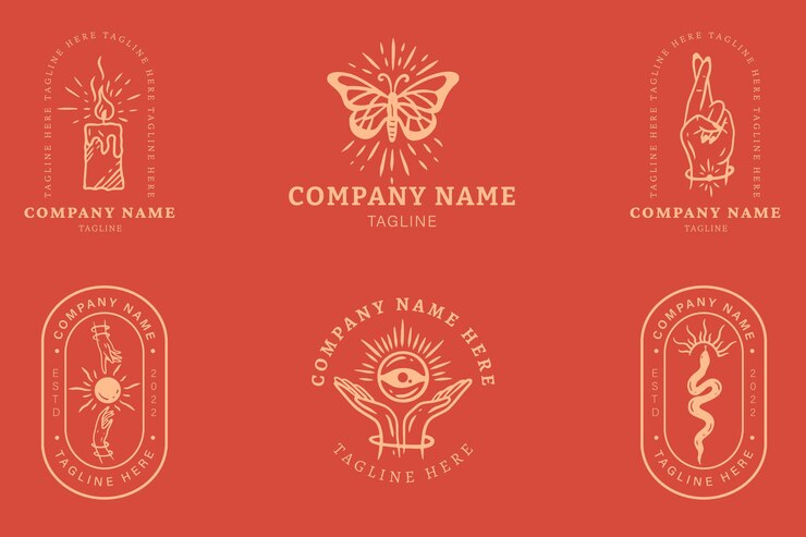 Vector las plantillas de logotipo rojo suave minimalista establecen un elemento de colección mística en rojo oscuro