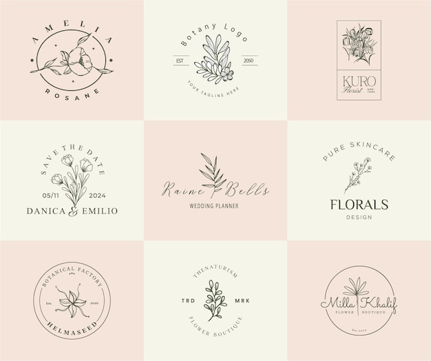 Plantillas de logotipos botánicos dibujados a mano