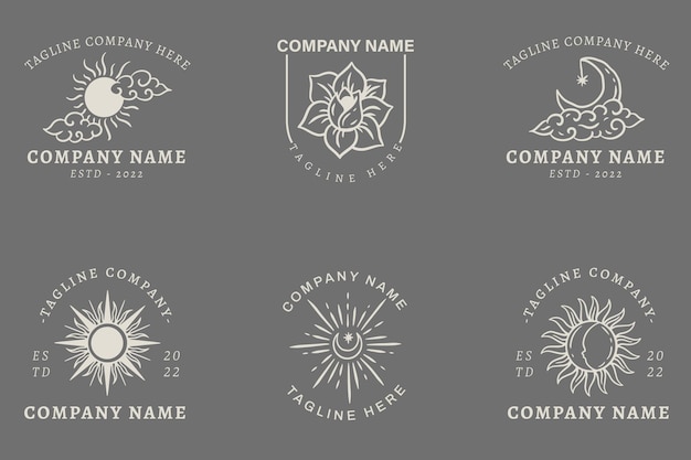 Plantillas minimalistas de logotipo místico blanco con elemento en gris pastel