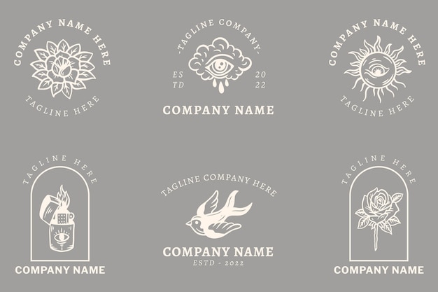 Plantillas minimalistas de logotipo místico blanco con elemento en gris pastel