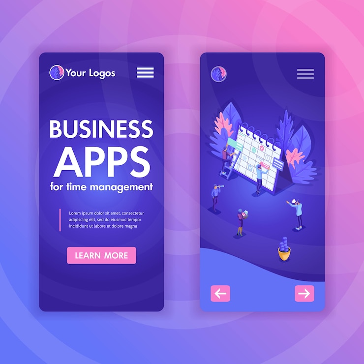 Vector plantillas móviles para sitios web, para análisis de negocios, tecnologías virtuales. conceptos de ilustración para la aplicación de teléfono inteligente