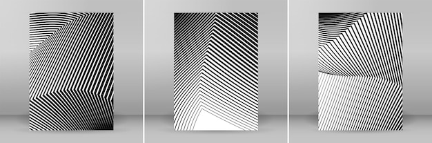 Plantillas de negocios para diapositivas de presentación multipropósito Diseños vectoriales EPS 10 fácilmente editables Conjunto de 3 folletos verticales en formato A4 Informe anual maqueta colores gráficos negro blanco