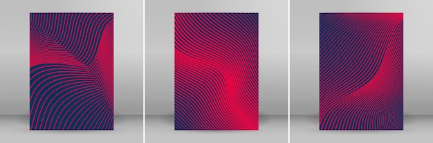 Plantillas de negocios para diapositivas de presentación multipropósito Diseños vectoriales EPS 10 fácilmente editables Conjunto de 3 folletos verticales en formato A4 Informe anual maqueta colores gráficos rojo rosa púrpura
