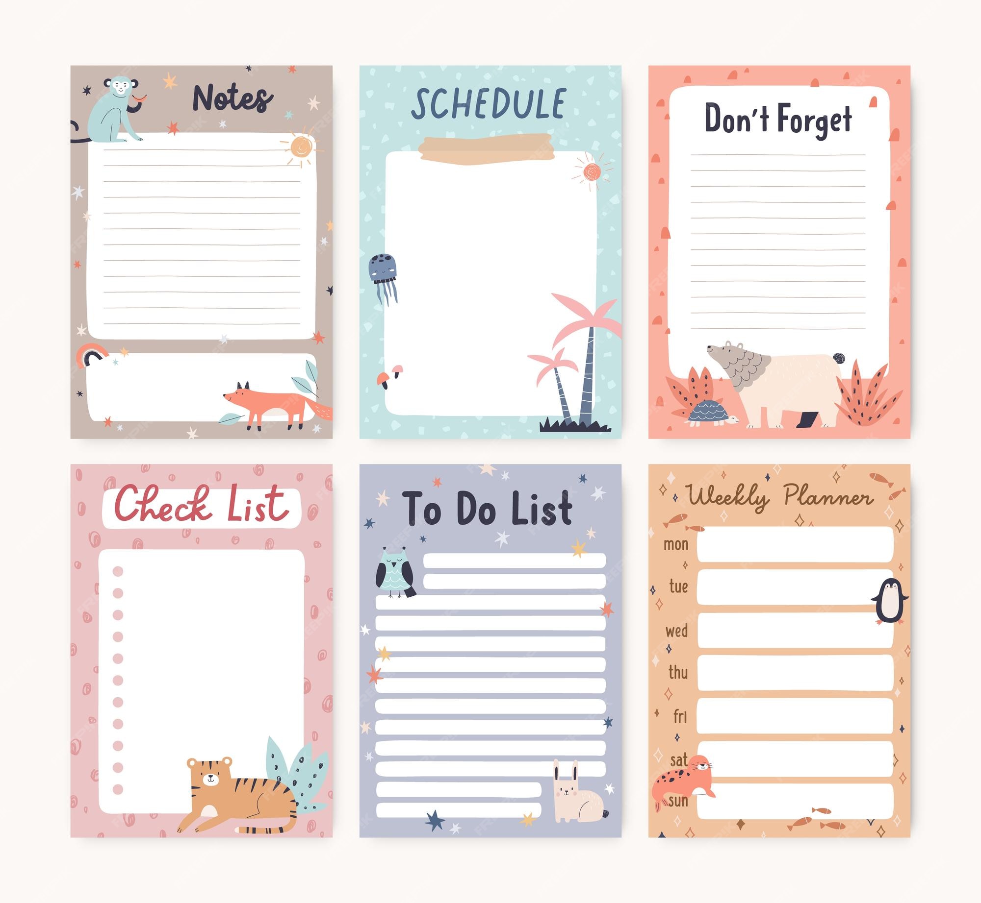 Plantillas de páginas configuradas para un lindo planificador y diario