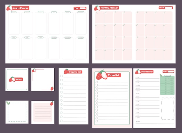 Plantillas de páginas de planificador vectorial diario mensual anual para hacer listas y blocs de notas