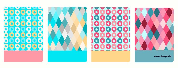 Vector plantillas de páginas de portada basadas en patrones sin costuras con anillos dibujados a mano perfectos para libros de ejercicios cuadernos diarios