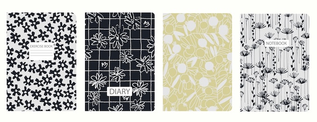 Plantillas de páginas de portada basadas en patrones sin costuras con ramas de flores Cabeceras aisladas reemplazables