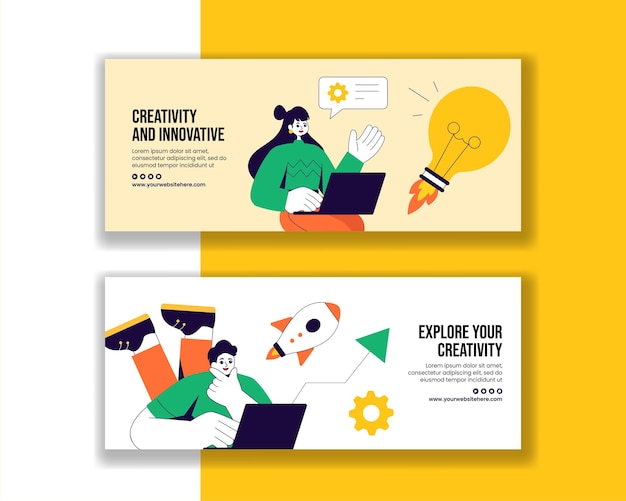 Plantillas de pancartas horizontales de estilo de dibujos animados para innovadores y creativos