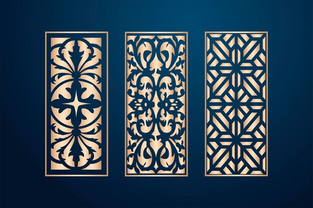 Las plantillas de panel ornamental de corte láser islámico establecen patrones de bordes de encaje decorativos vectoriales