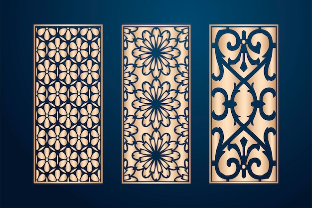 Las plantillas de panel ornamental de corte láser islámico establecen patrones de bordes de encaje decorativos vectoriales