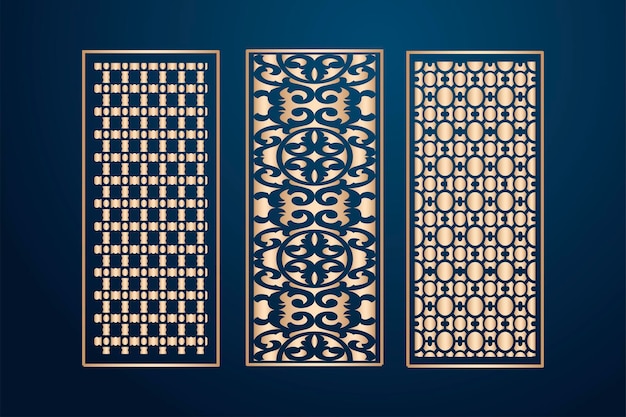 Las plantillas de panel ornamental de corte láser islámico establecen patrones de bordes de encaje decorativos vectoriales