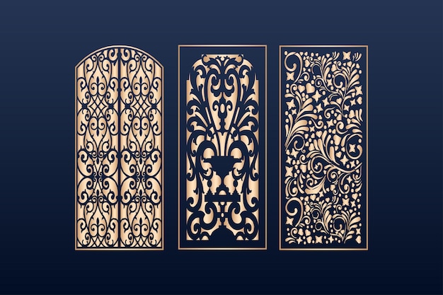 Plantillas de paneles ornamentales cortados con láser establecen patrones de bordes de encaje decorativos vector ISLÁMICO