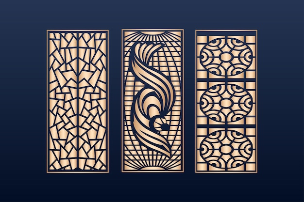 Plantillas de paneles ornamentales cortados con láser establecen patrones de bordes de encaje decorativos vector islámico