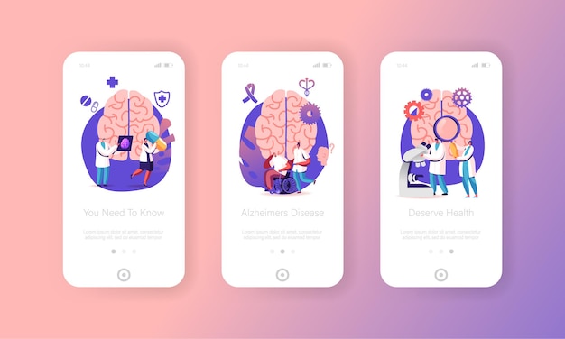 Plantillas de pantalla integradas de la página de la aplicación móvil de la enfermedad de Alzheimer