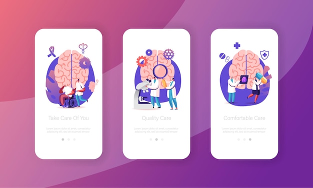 Plantillas de pantalla de la página de la aplicación móvil Síntomas de la enfermedad de Alzheimer y demencia.