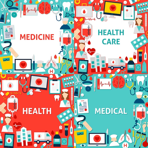 Plantillas de papel de medicina. Concepto de salud de estilo plano de ilustración vectorial.