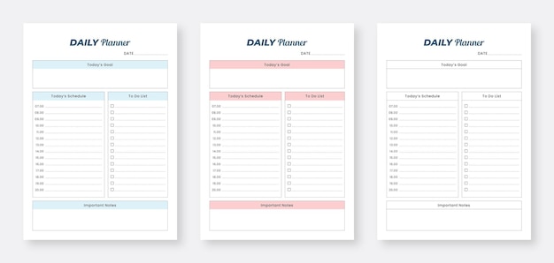 Plantillas de planificador diario colección de plantillas de planificador diseño de plantilla de planificador diario imprimible