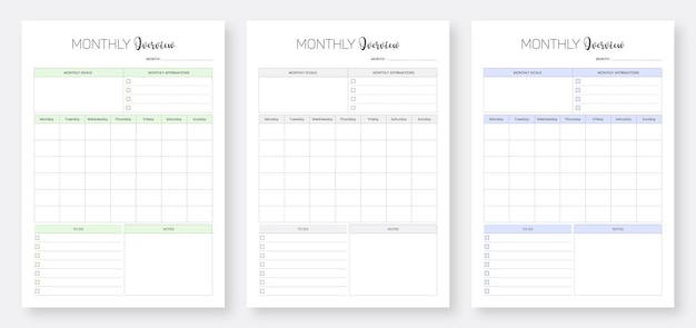 Plantillas de planificador mensual Conjunto de diseño de plantilla de planificador moderno minimalista