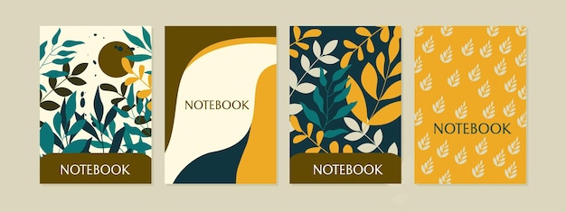 Plantillas de portada para portátiles. Diseños universales. Diseño botánico abstracto. Para planificadores, folletos, diarios