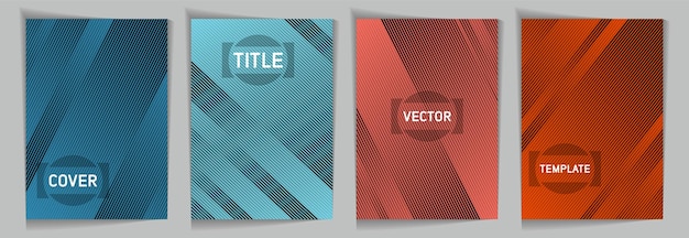 Plantillas de portada de vector de gradiente metálico de textura de rayas diagonales