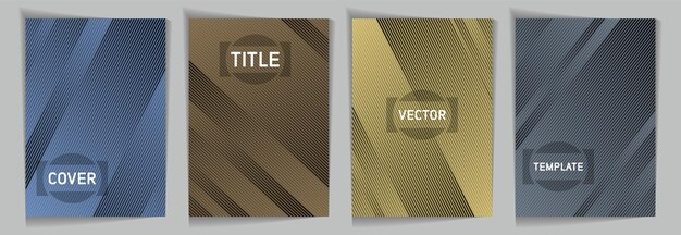 Plantillas de portada de vector de gradiente metálico de textura de rayas diagonales
