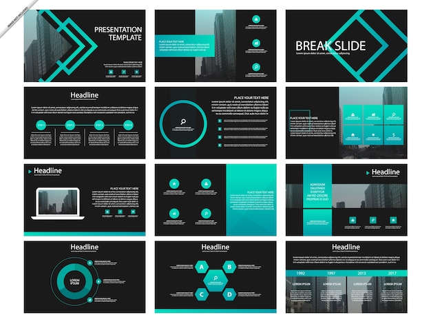 Plantillas de presentación de elementos de green infographic