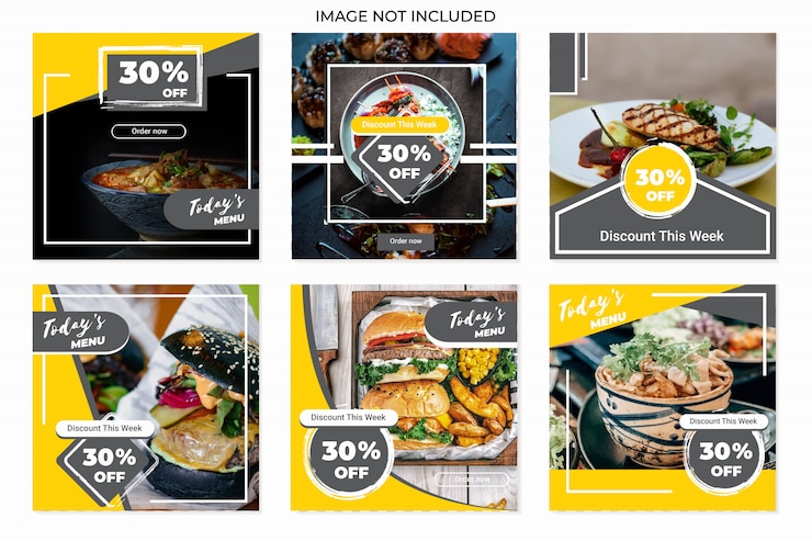 Vector plantillas de publicaciones culinarias en redes sociales