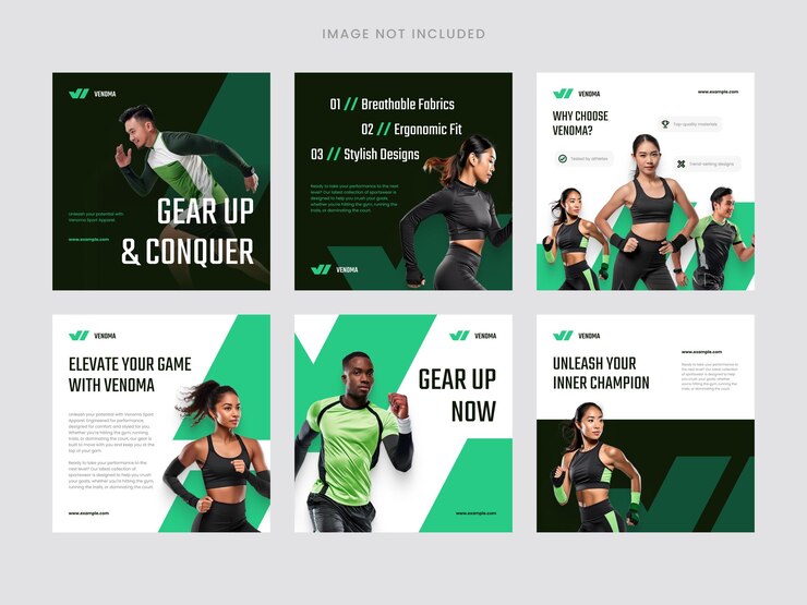 Plantillas de publicaciones deportivas en las redes sociales para campañas atléticas y de fitness