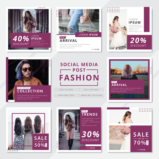 Plantillas de publicaciones de redes sociales adecuadas para empresas de moda o ropa