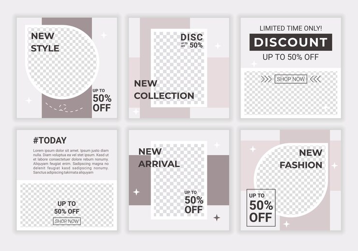 Plantillas de publicaciones en redes sociales de color pastel con lugar para fotos en estilo minimalista con gris claro para banners web de aplicaciones móviles Plantilla de promoción con diseño de estilo moderno Ilustración vectorial