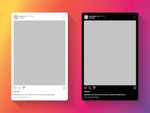 Plantillas de publicaciones de redes sociales en modo claro y oscuro