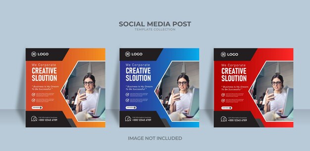 Plantillas de publicaciones de redes sociales de soluciones creativas de marketing empresarial Vector Premium
