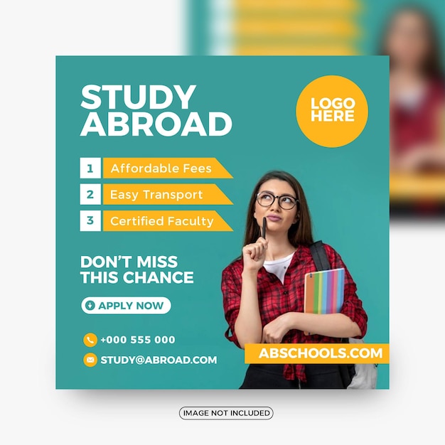 Vector plantillas de publicaciones de redes sociales de study abroad