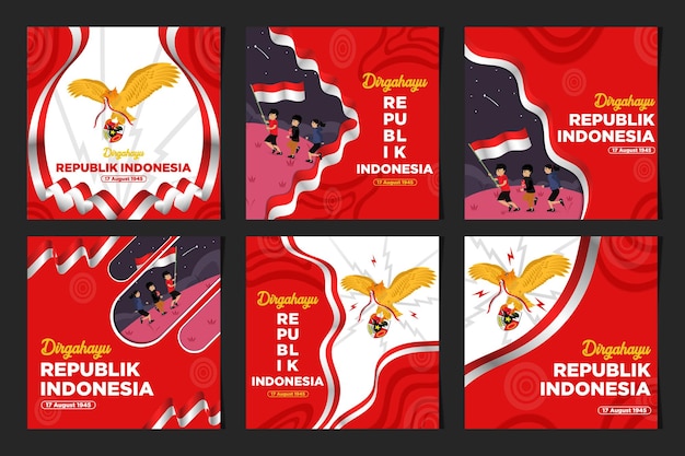 Plantillas de redes sociales Ilustración vectorial del Día de la Independencia de Indonesia