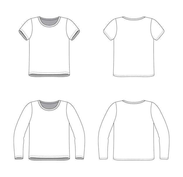 Plantillas de ropa en blanco para bebés de camiseta y top de manga larga