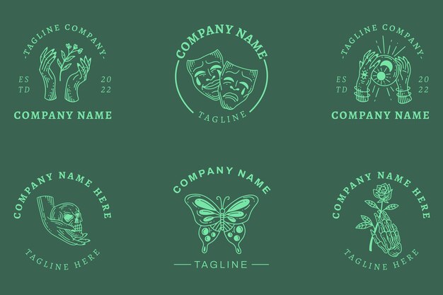 Plantillas Símbolo Logotipo Minimalista Elemento Colección Mística Verde Oscuro Pastel