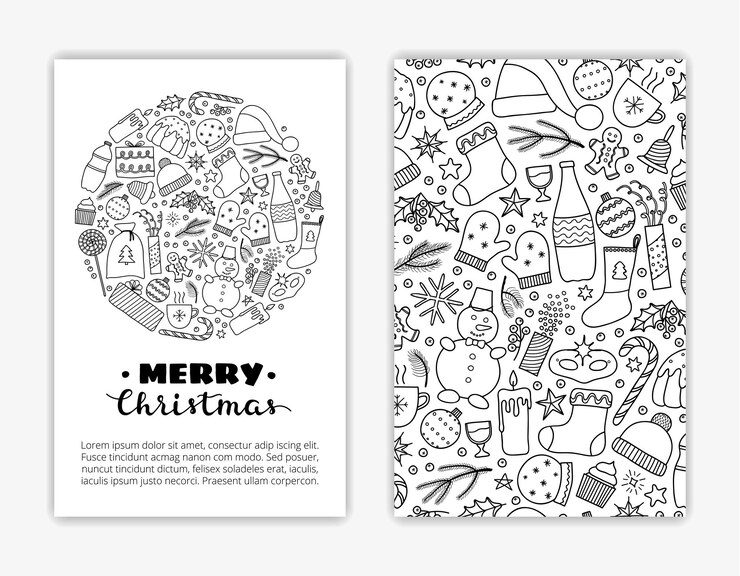 Vector las plantillas de tarjetas con el contorno de los artículos navideños usados para recortar la máscara