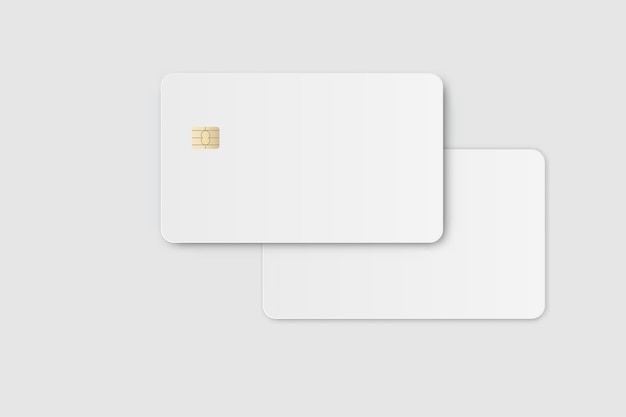 Plantillas de tarjetas de crédito de plástico vectoriales realistas Tarjeta de débito en blanco con tarjeta con chip en el fondo Diseño vacío de maqueta para negocios en línea y pago de tecnología financiera concepto de pago digital