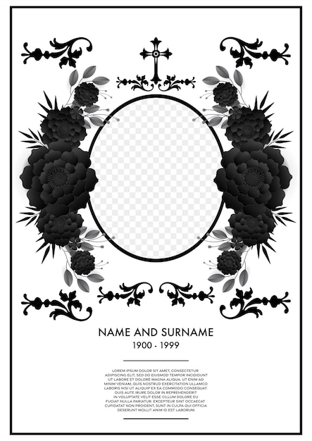 Vector plantillas de tarjetas funerarias conmemorativas con corte de papel de flores