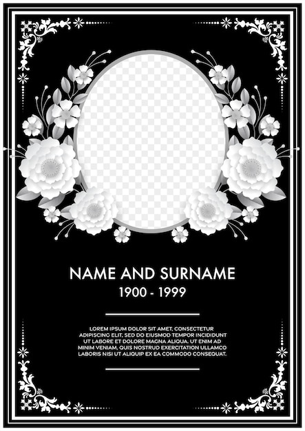 Vector plantillas de tarjetas funerarias conmemorativas con corte de papel de flores