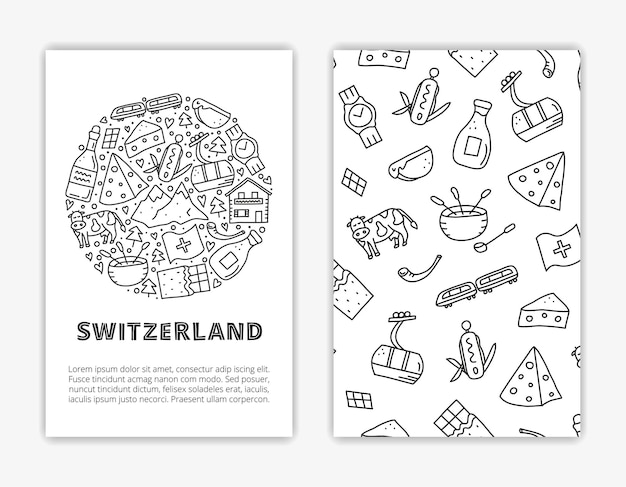 Plantillas de tarjetas con íconos de viajes a Suiza