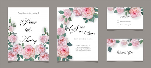 Plantillas de tarjetas de invitación de boda con rosa