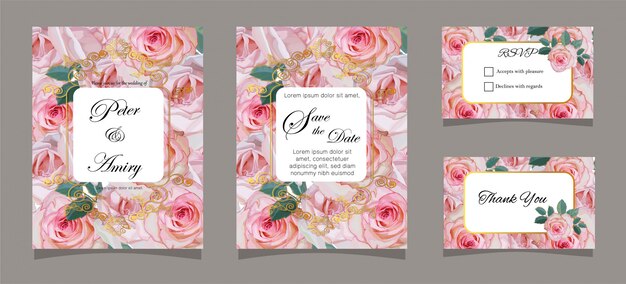 Plantillas de tarjetas de invitación de boda con rosa