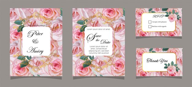 Plantillas de tarjetas de invitación de boda con rosa