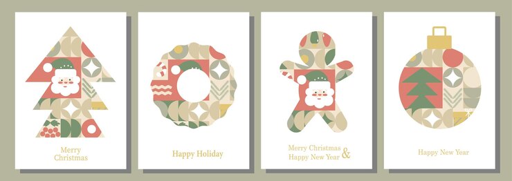 Vector plantillas de tarjetas de navidad íconos y elementos de navidad en estilo geométrico moderno abstracto